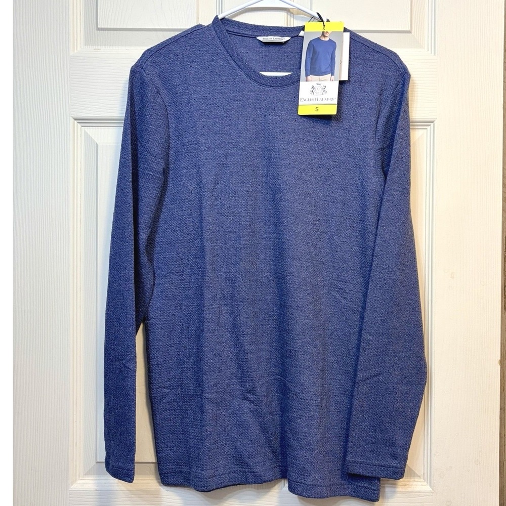 English Laundry Shirt Long Sleeve Crew Neck Blue Textured Marl Knit Small NWT
